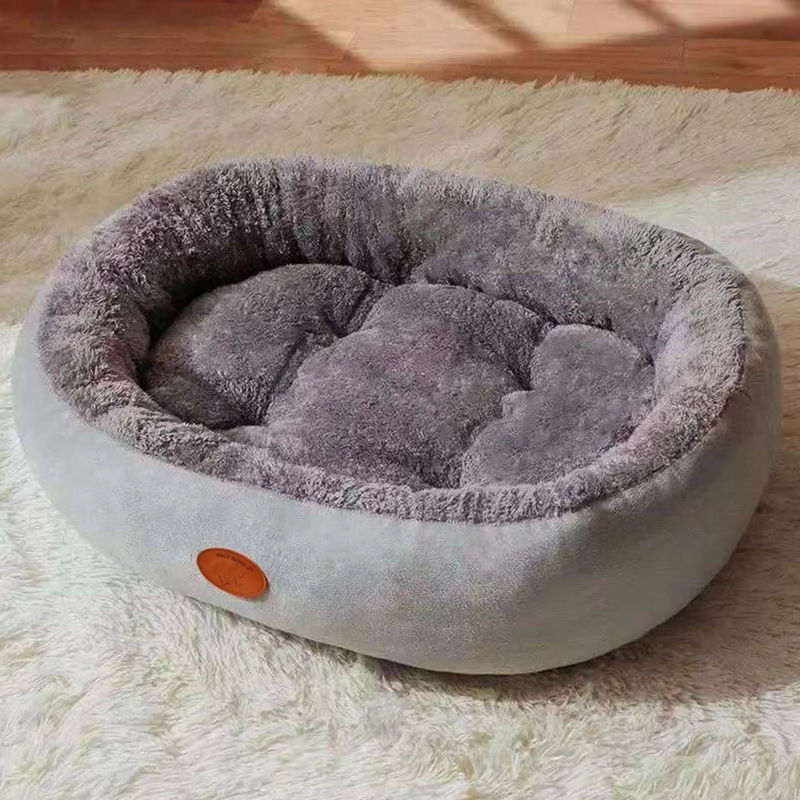 gray calming dog bed soft plush pet bed